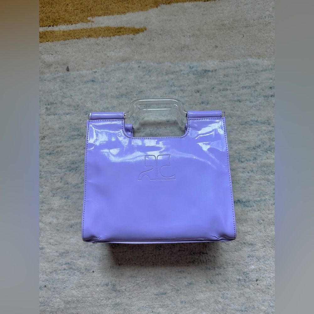 Rare Vintage Courreges Acrylic Clear Top Handle Periwinkle Purple Purse Logo